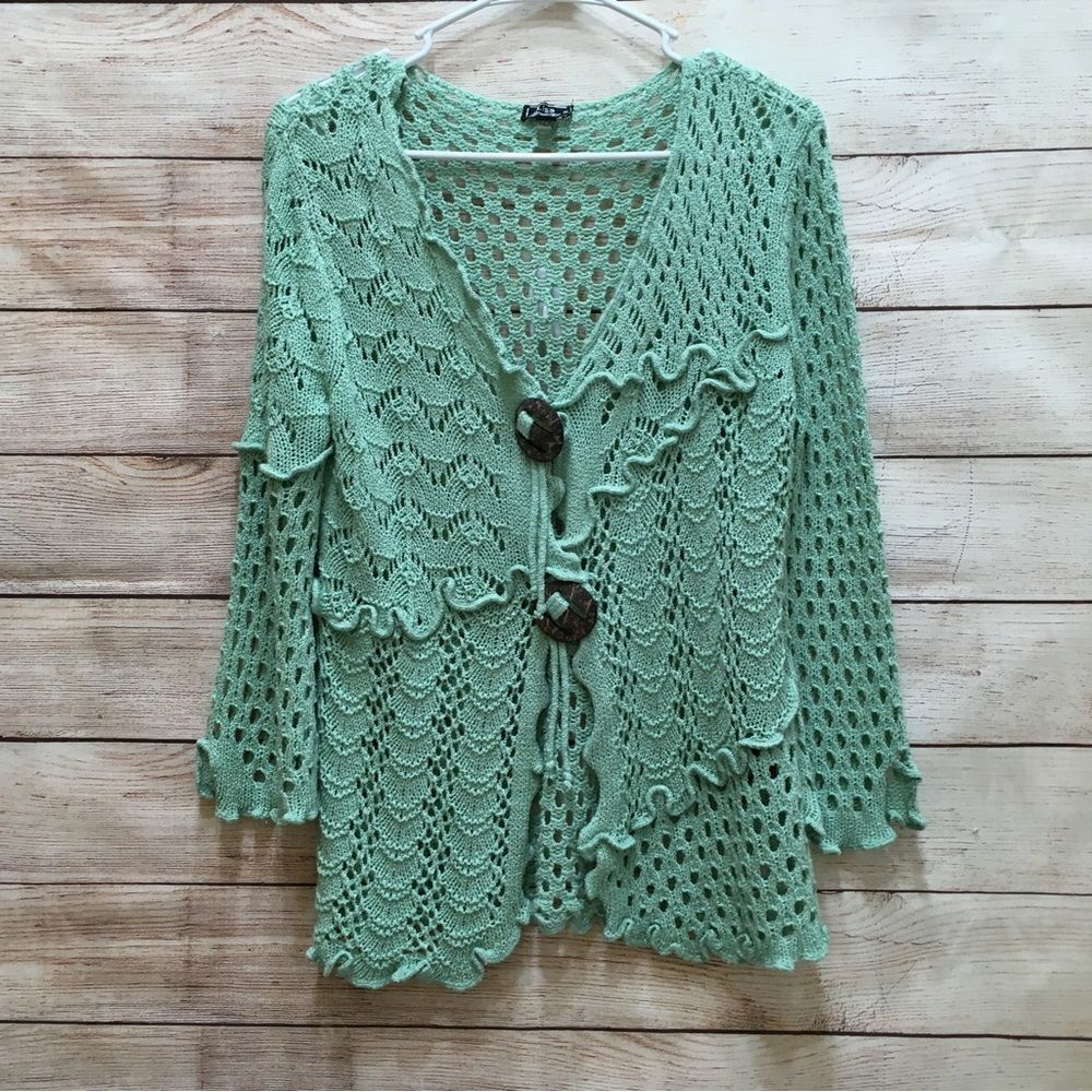 ‎LISA INTERNATIONAL COTTON CROCHETED SWEATER